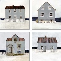 Framed 'Beach Hut 4 Piece Art Print Set' border=