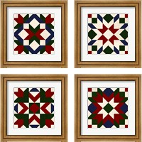 Framed Christmas Barn Quilt 4 Piece Framed Art Print Set