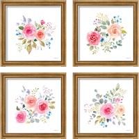 Framed 'Lush Roses  4 Piece Framed Art Print Set' border=