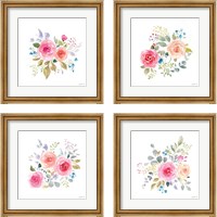 Framed 'Lush Roses  4 Piece Framed Art Print Set' border=