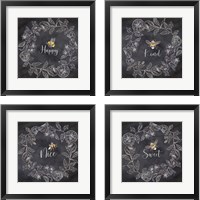 Framed 'Bee Sentiment Wreath Black 4 Piece Framed Art Print Set' border=