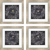 Framed 'Bee Sentiment Wreath Black 4 Piece Framed Art Print Set' border=