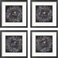 Framed 'Bee Sentiment Wreath Black 4 Piece Framed Art Print Set' border=