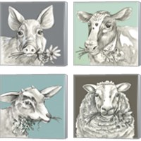 Framed 'Whimsical Farm Animal 4 Piece Canvas Print Set' border=