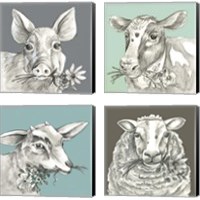 Framed 'Whimsical Farm Animal 4 Piece Canvas Print Set' border=
