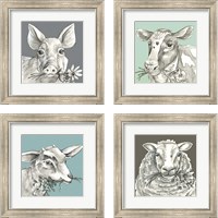Framed 'Whimsical Farm Animal 4 Piece Framed Art Print Set' border=