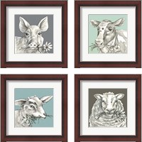 Framed 'Whimsical Farm Animal 4 Piece Framed Art Print Set' border=