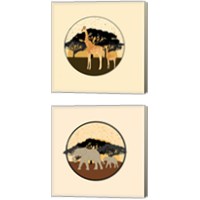 Framed 'Elephants & Giraffes 2 Piece Canvas Print Set' border=