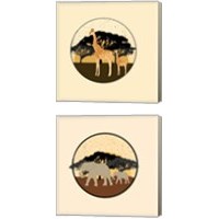 Framed Elephants & Giraffes 2 Piece Canvas Print Set