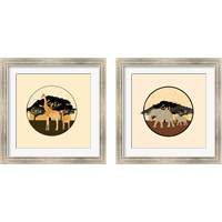 Framed 'Elephants & Giraffes 2 Piece Framed Art Print Set' border=