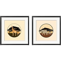Framed 'Elephants & Giraffes 2 Piece Framed Art Print Set' border=