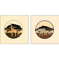 Framed Elephants & Giraffes 2 Piece Art Print Set