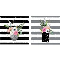 Framed Floral Stripes 2 Piece Art Print Set