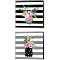 Framed 'Floral Stripes 2 Piece Canvas Print Set' border=