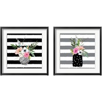 Framed 'Floral Stripes 2 Piece Framed Art Print Set' border=