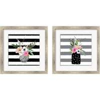 Framed 'Floral Stripes 2 Piece Framed Art Print Set' border=