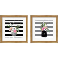 Framed Floral Stripes 2 Piece Framed Art Print Set