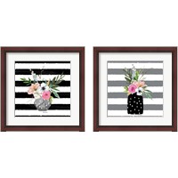 Framed Floral Stripes 2 Piece Framed Art Print Set