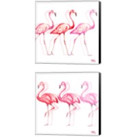 Framed 'Flamingo Trio 2 Piece Canvas Print Set' border=