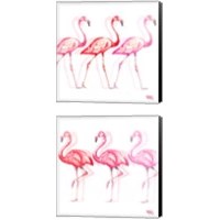 Framed 'Flamingo Trio 2 Piece Canvas Print Set' border=