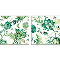 Framed 'Green Capri Floral 2 Piece Art Print Set' border=