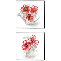 Framed Red Florals In Watering Can 2 Piece Canvas Print Set