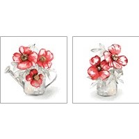 Framed 'Red Florals In Watering Can 2 Piece Art Print Set' border=