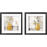 Framed 'Golden Afternoon Bamboo Leaves 2 Piece Framed Art Print Set' border=