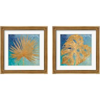 Framed 'Teal Gold Leaf Palm 2 Piece Framed Art Print Set' border=