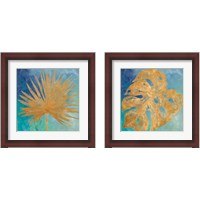 Framed Teal Gold Leaf Palm 2 Piece Framed Art Print Set