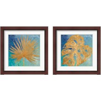 Framed 'Teal Gold Leaf Palm 2 Piece Framed Art Print Set' border=