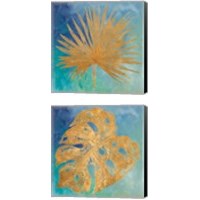 Framed Teal Gold Leaf Palm 2 Piece Canvas Print Set