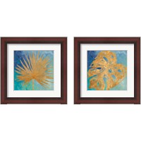 Framed 'Teal Gold Leaf Palm 2 Piece Framed Art Print Set' border=