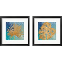Framed Teal Gold Leaf Palm 2 Piece Framed Art Print Set
