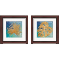 Framed 'Teal Gold Leaf Palm 2 Piece Framed Art Print Set' border=