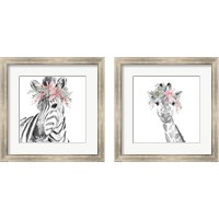 Framed 'Safari Animal with Flower Crown 2 Piece Framed Art Print Set' border=