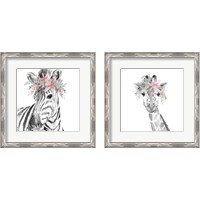 Framed 'Safari Animal with Flower Crown 2 Piece Framed Art Print Set' border=