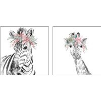 Framed 'Safari Animal with Flower Crown 2 Piece Art Print Set' border=