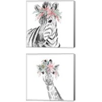 Framed 'Safari Animal with Flower Crown 2 Piece Canvas Print Set' border=