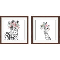 Framed 'Safari Animal with Flower Crown 2 Piece Framed Art Print Set' border=