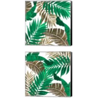 Framed 'Modern Jungle Leaves Close Up 2 Piece Canvas Print Set' border=