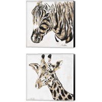 Framed Speckled Gold Giraffe & Zebra 2 Piece Canvas Print Set