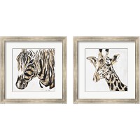 Framed 'Speckled Gold Giraffe & Zebra 2 Piece Framed Art Print Set' border=