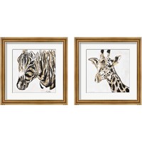 Framed 'Speckled Gold Giraffe & Zebra 2 Piece Framed Art Print Set' border=