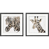 Framed Speckled Gold Giraffe & Zebra 2 Piece Framed Art Print Set