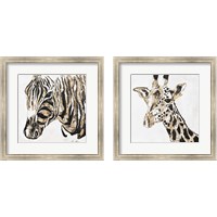 Framed 'Speckled Gold Giraffe & Zebra 2 Piece Framed Art Print Set' border=