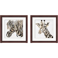 Framed Speckled Gold Giraffe & Zebra 2 Piece Framed Art Print Set
