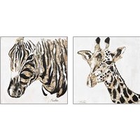 Framed Speckled Gold Giraffe & Zebra 2 Piece Art Print Set