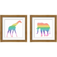 Framed Rainbow Giraffe & Elephant 2 Piece Framed Art Print Set