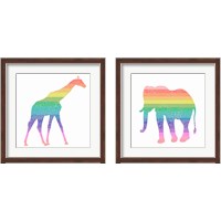 Framed Rainbow Giraffe & Elephant 2 Piece Framed Art Print Set